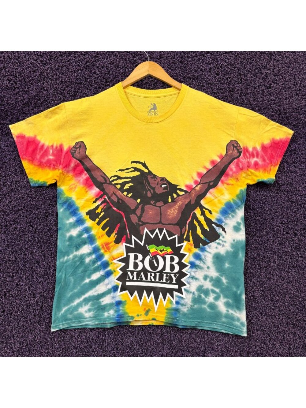 Bob Marley One Love Animated Rasta Legend Tie-Dye T-Shirt L